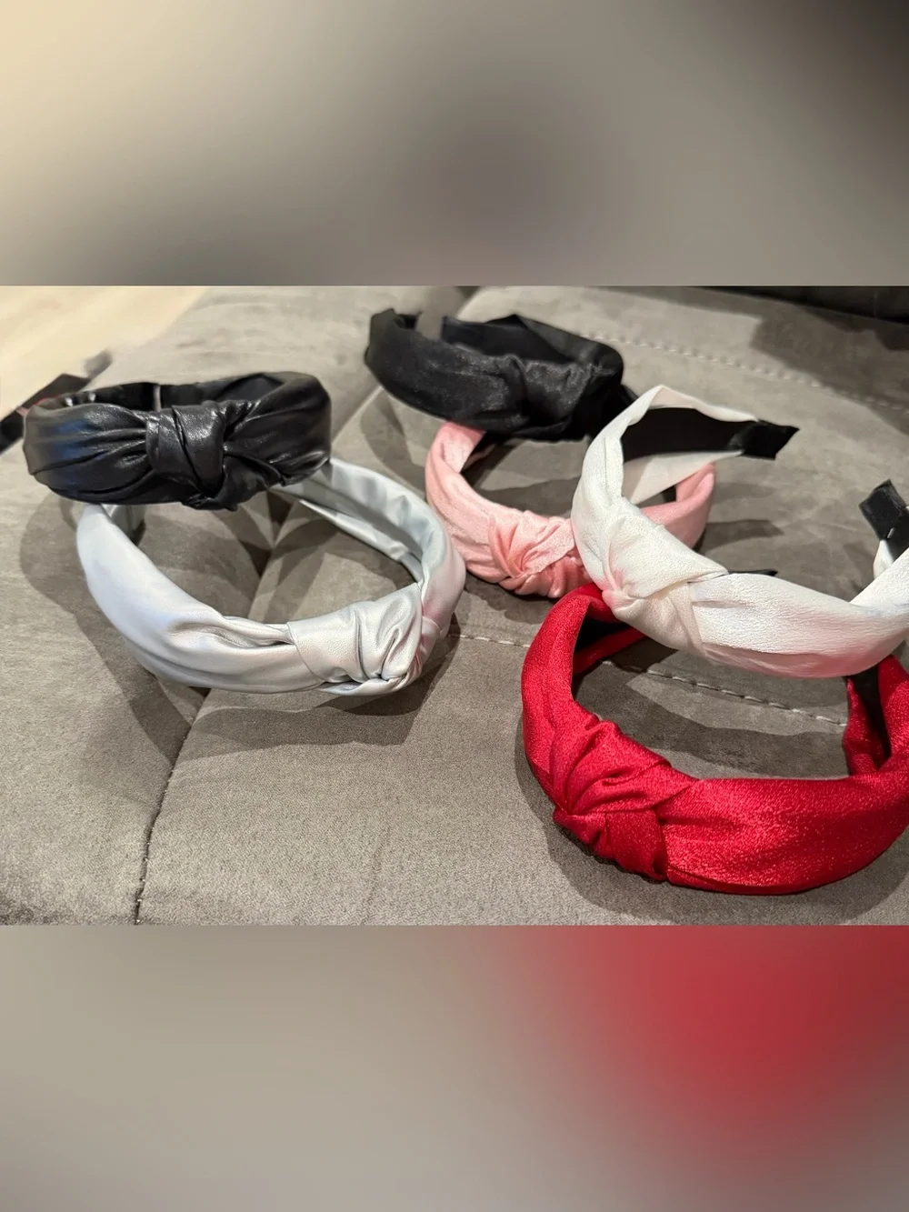 New 6pc Knot Satin Headband - Black, White, Pink, Red
